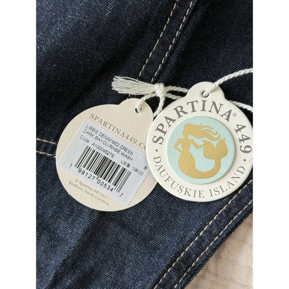 NWT SPARTINA 449 Libbie Midi Dress Womens Small Denim Dark Bayou Rinse Wash Blue - Picture 5 of 9